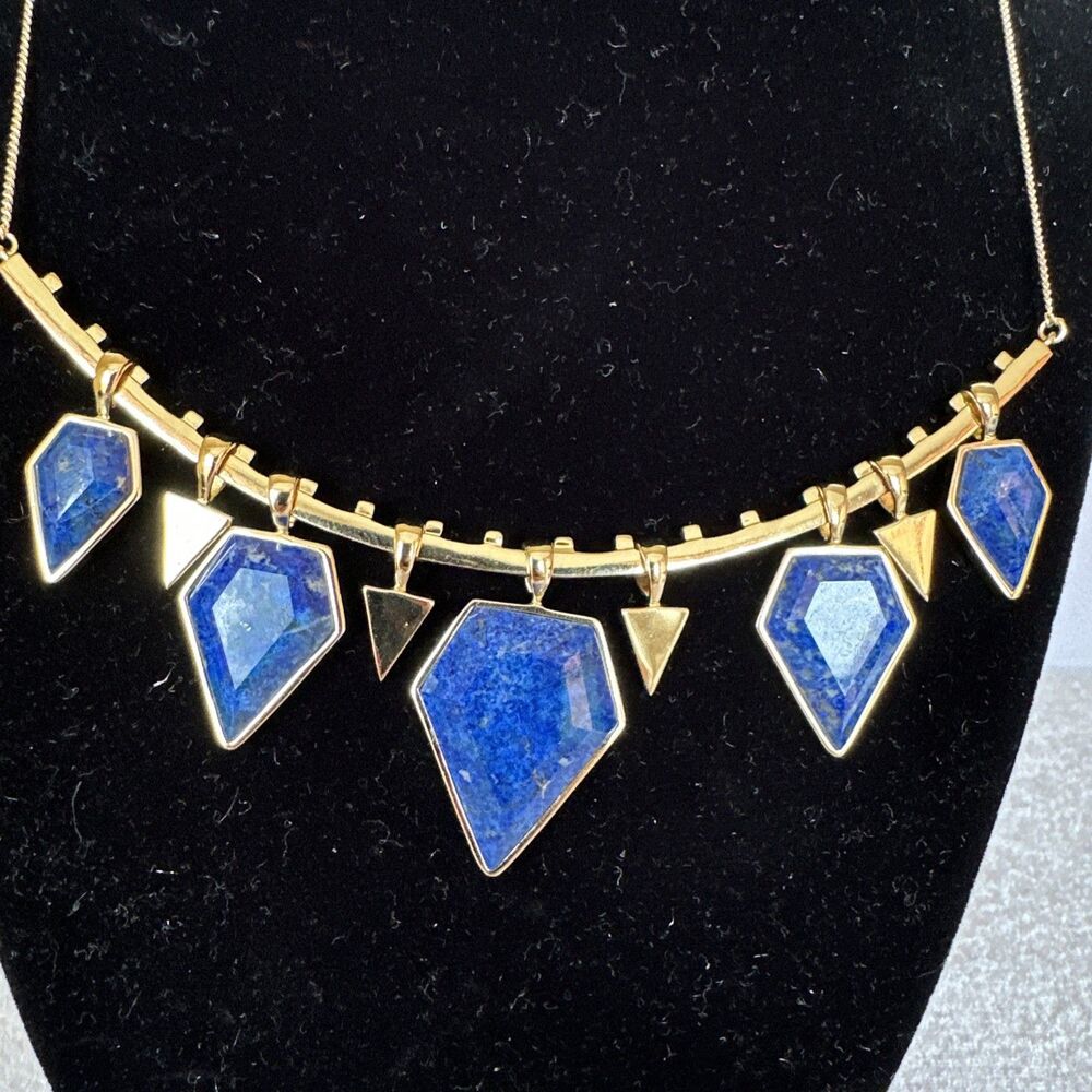 Triangle Necklace in Gold Tone & Lapis Color Stone MELANIE AULD